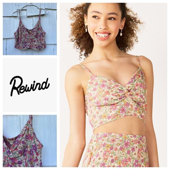 NWT Rewind Juniors Twist Front Crop Top Blush Floral Print Sleeveless Size‎ XL - Picture 1 of 9